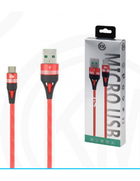 KM-249 CABLE MICRO-USB TRENZADO 3A [ROJO]