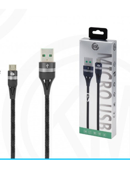 KM-247 CABLE MICRO-USB TRENZADO 3A [NEGRO]