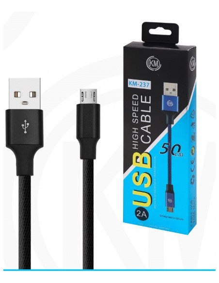 KM-239 CABLE MICRO-USB 50CM TRENZADO [NEGRO]