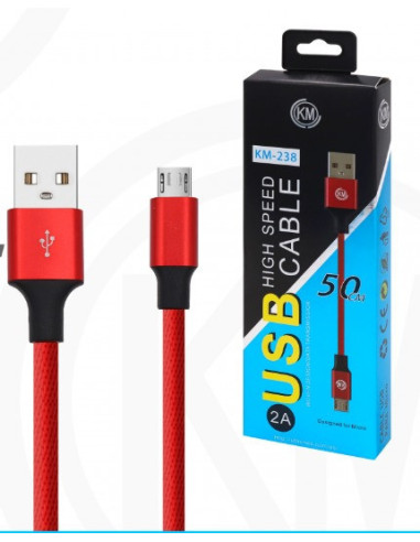 KM-238 CABLE MICRO-USB 50CM TRENZADO [ROJO]
