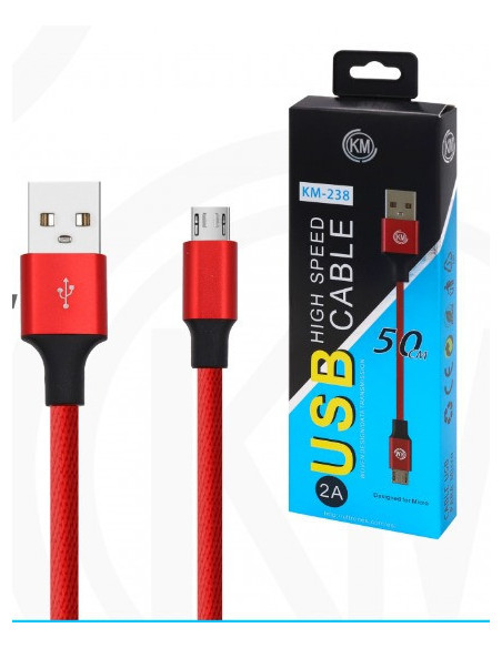 KM-238 CABLE MICRO-USB 50CM TRENZADO [ROJO]