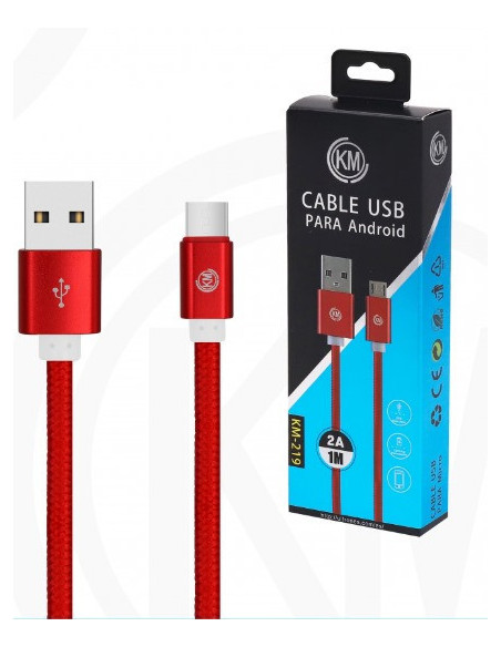 KM-219 CABLE MICRO-USB TRENZADO NYLON [ROJO]