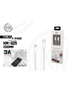KM-609 CABLE TYPE-C A LIGHTNING 2M 3A 2