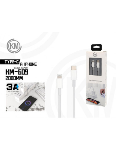KM-609 CABLE TYPE-C A LIGHTNING 2M 3A