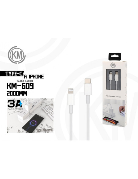 KM-609 CABLE TYPE-C A LIGHTNING 2M 3A
