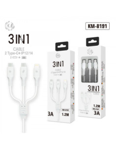 KM-8191 CABLE 3-IN-1 TYPE-C*2 LIGHTNING*1 2