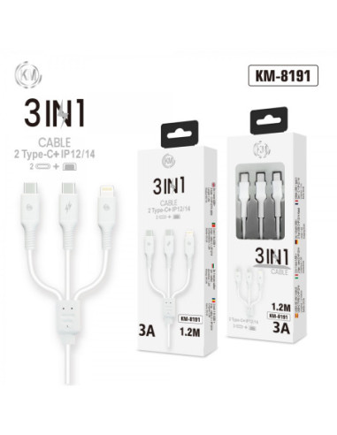 KM-8191 CABLE 3-IN-1 TYPE-C*2 LIGHTNING*1