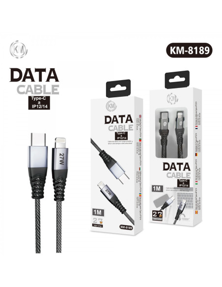 KM-8189 CABLE 27W TYPE-C A LIGHTNING [NEGRO]