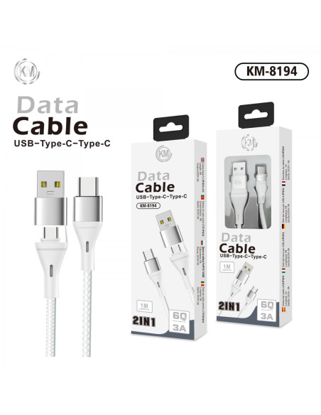 KM-8194 CABLE 2-IN-1 USB/TYPE-C A TYPE-C [BLANCO]