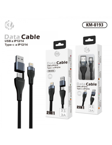 KM-8193 CABLE 2-IN-1 USB/TYPE-C A LIGHTNING [NEGRO]