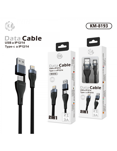 KM-8193 CABLE 2-IN-1 USB/TYPE-C A LIGHTNING [NEGRO]