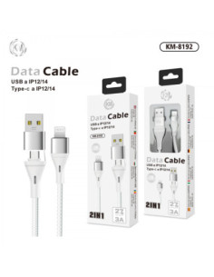KM-8192 CABLE 2-IN-1 USB/TYPE-C A LIGHTNING [BLANCO] 2