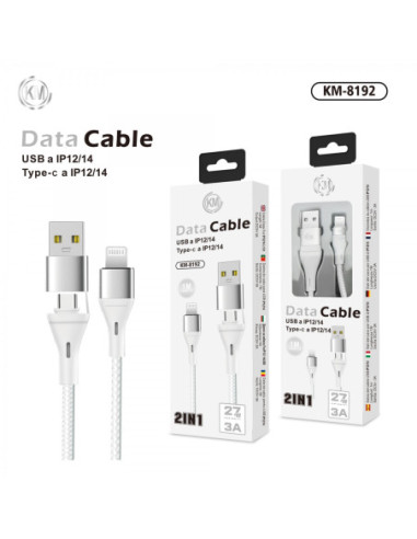 KM-8192 CABLE 2-IN-1 USB/TYPE-C A LIGHTNING [BLANCO]