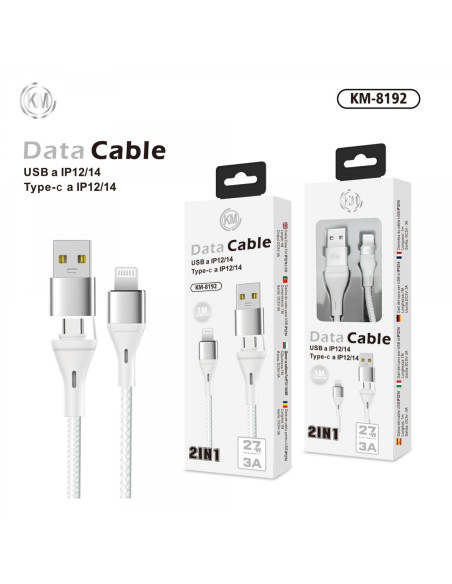 KM-8192 CABLE 2-IN-1 USB/TYPE-C A LIGHTNING [BLANCO]
