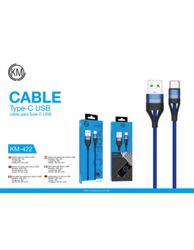 KM-422 CABLE TYPE-C TRENZADO NYLON [AZUL]