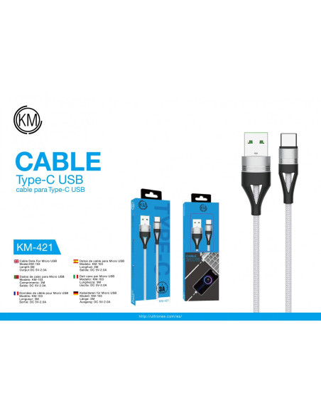 KM-421 CABLE TYPE-C TRENZADO NYLON [BLANCO]