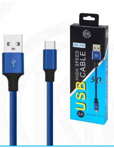 KM-240 CABLE TYPE-C 50CM TRENZADO [AZUL]