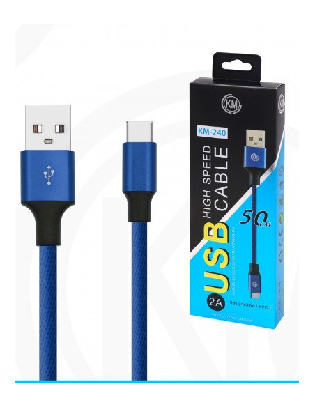 KM-240 CABLE TYPE-C 50CM TRENZADO [AZUL]