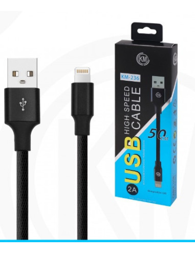 KM-236 CABLE LIGHTNING 50CM TRENZADO [NEGRO]
