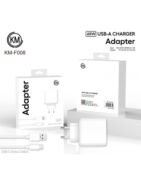 KM-F008 CARGADOR PARED 65W CABLE TYPE-C SOLO PARA OPPO