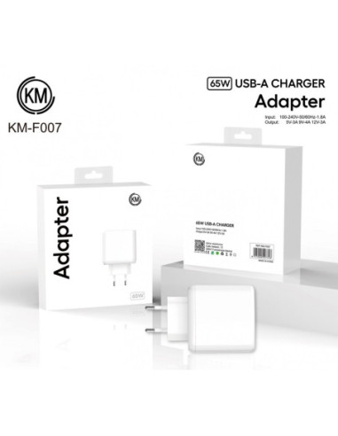KM-F007 CARGADOR PARED 65W SIN CABLE SOLO PARA OPPO