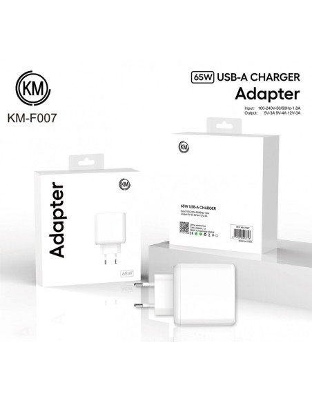 KM-F007 CARGADOR PARED 65W SIN CABLE SOLO PARA OPPO