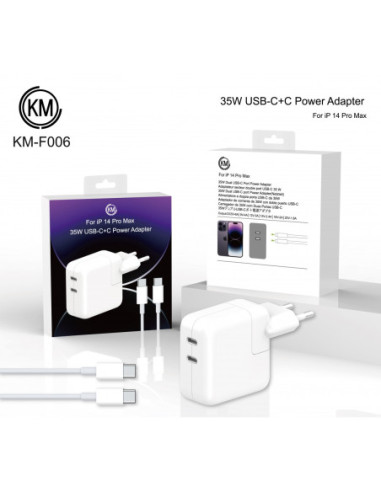 KM-F006 CARGADOR PARED 35W PUERTO_C+C CABLE TYPE-C A TYPE-C