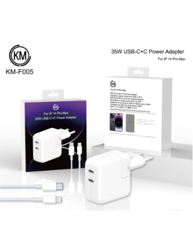 KM-F005 CARGADOR PARED 35W PUERTO_C+C CABLE TYPE-C A LIGHTNING