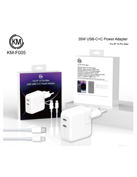 KM-F005 CARGADOR PARED 35W PUERTO_C+C CABLE TYPE-C A LIGHTNING