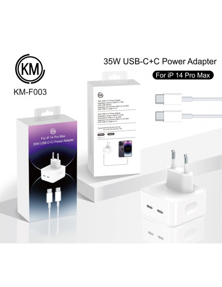 KM-F003 CARGADOR PARED 35W PUERTO_C+C CABLE TYPE-C A TYPE-C