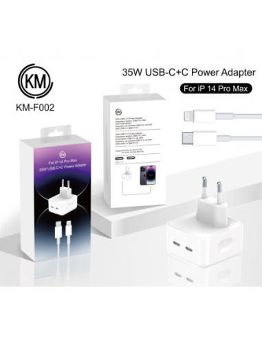 KM-F002 CARGADOR PARED 35W PUERTO_C+C CABLE TYPE-C A LIGHTNING