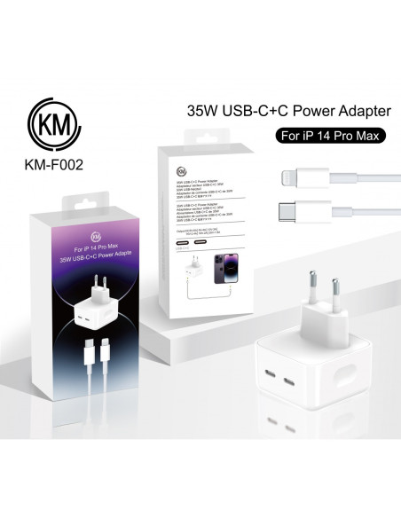 KM-F002 CARGADOR PARED 35W PUERTO_C+C CABLE TYPE-C A LIGHTNING