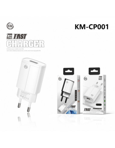 KM-CP001 CARGADOR PARED 2.4A 1*PUERTO_A SIN CABLE