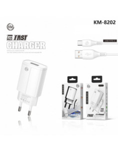KM-8202B CARGADOR PARED 2.4A 1*PUERTO_A CABLE TYPE-C 2