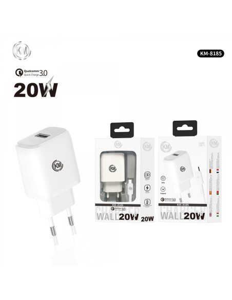 KM-8185 CARGADOR PARED 20W CABLE TYPE-C