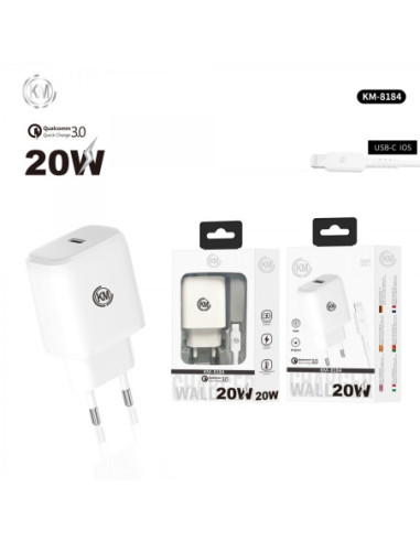 KM-8184 CARGADOR PARED 20W CABLE LIGHTNING