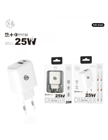 KM-8182B CARGADOR PARED 25W PUERTO_A+C SIN CABLE