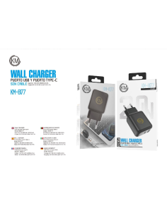 KM-8177 CARGADOR PARED 20W PUERTO_A+C SIN CABLE [NEGRO] 2