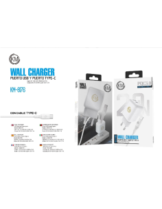 KM-8176 CARGADOR PARED 20W PUERTO_A+C CABLE TYPE-C [BLANCO] 2