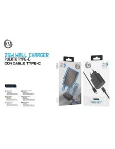 KM-8173 CARGADOR PARED 25W CABLE TYPE-C [NEGRO] 2