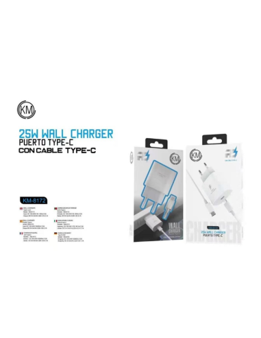 KM-8172 CARGADOR PARED 25W CABLE TYPE-C [BLANCO]