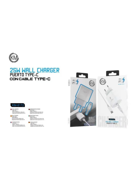 KM-8172 CARGADOR PARED 25W CABLE TYPE-C [BLANCO]