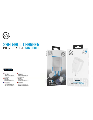 KM-8170 CARGADOR PARED 25W SIN CABLE [BLANCO]