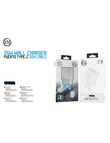 KM-8170 CARGADOR PARED 25W SIN CABLE [BLANCO]