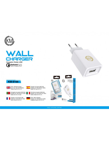 KM-8166 CARGADOR PARED QC-3.0 PUERTO_A SIN CABLE