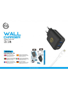 KM-8164 CARGADOR PARED CABLE LIGHTNING [NEGRO] 2