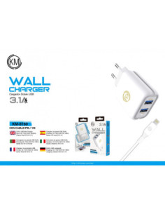 KM-8160 CARGADOR PARED 3.1A CABLE LIGHTNING [BLANCO] 2