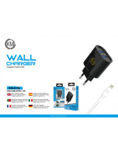 KM-8156 CARGADOR PARED CABLE LIGHTNING [NEGRO] 2