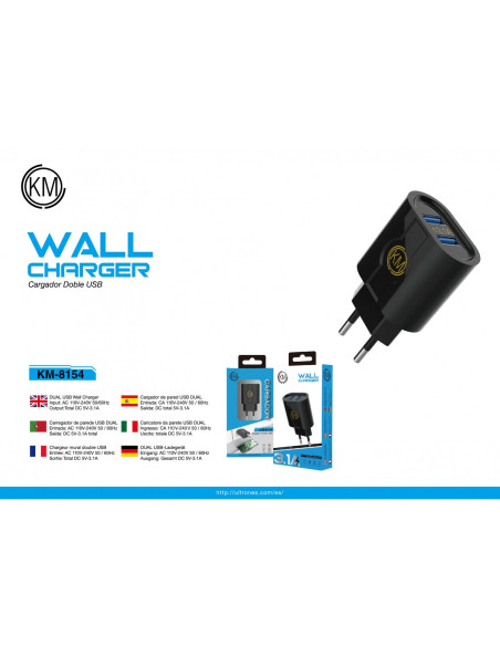 KM-8154 CARGADOR PARED SIN CABLE [NEGRO]