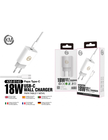 KM-8145 CARGADOR PARED 25W CABLE TYPE-C A TYPE-C